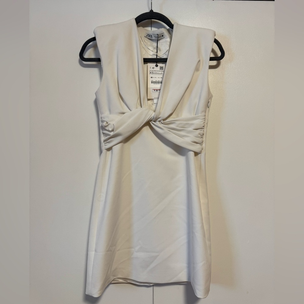 Zara Ivory Twist Front Mini Dress